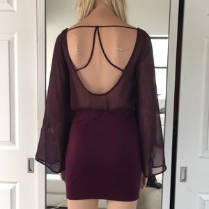 Sexy Wine Spandex Bottom With Sheer Top Dress